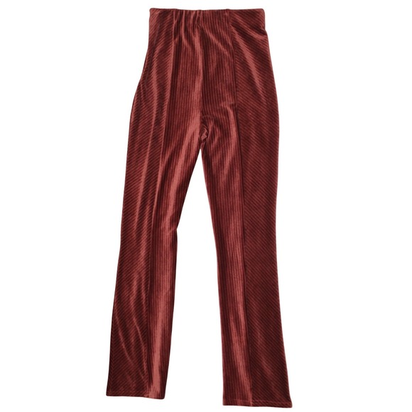 New In Rust Velour Ribbed Pants Small High Rise Stretch - Picture 3 of 8